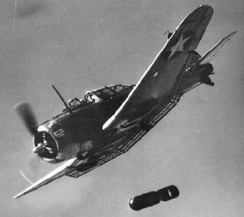 Douglas SBD Dauntless dropping a bomb, circa 1942
